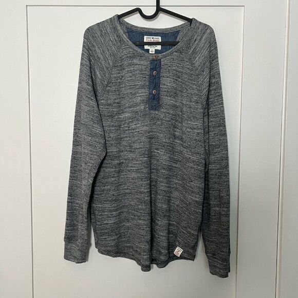 Lucky Brand Mens Polo Shirt Pullover Large Gray 1/4 Button Thermal Henley Cotton - Picture 1 of 13